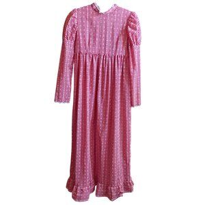 1OF1 XS True Vintage Dress Gingham Prairie Farm Lace Maxi Handmade 1970's Hippy